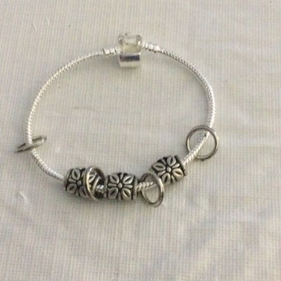 Silver Color Charm Bracelet with Intricate Floral Beads. NWOT - Picture 1 of 3